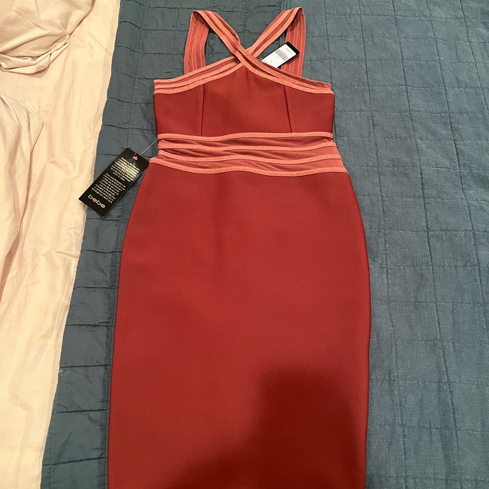 Bebe Rust Crisscross Midi Dress